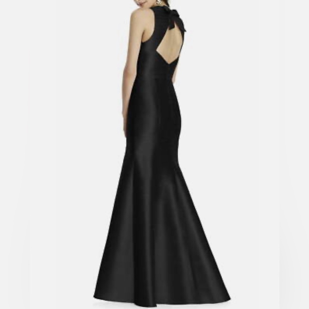 Alfred Sung D734 Black Halter Bow Back Mermaid Gown Size 8 |Formal Bridesmaid - Picture 8 of 9